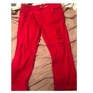 Red ripped cropped boyfriend jeans from Ny&CO